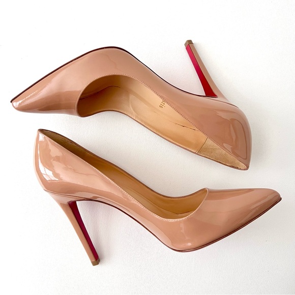 CHRISTIAN LOUBOUTIN || Pigalle 100 Patent Nude Pointed Pumps High Heel US 9 - Picture 8 of 14